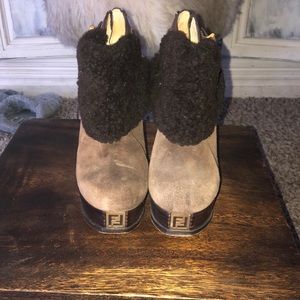 Fendi Brown buckle platform heels.